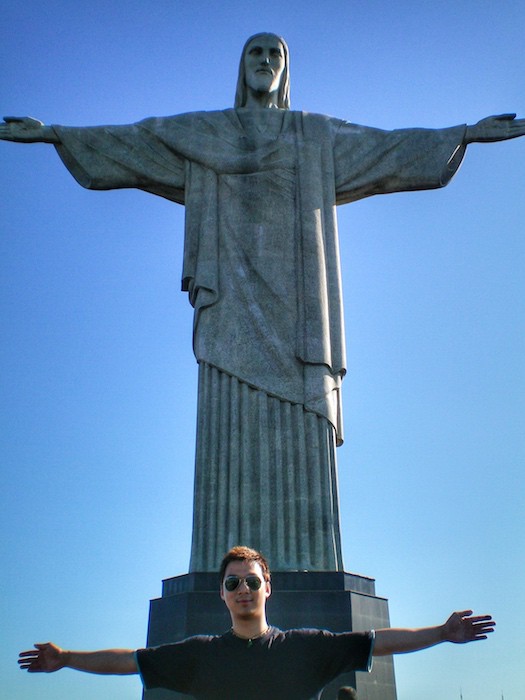 Jeff, Life Of Y creator, is in front of the Statue of Christ in Rio de Janeiro. He is mimicking the pose with his arms
