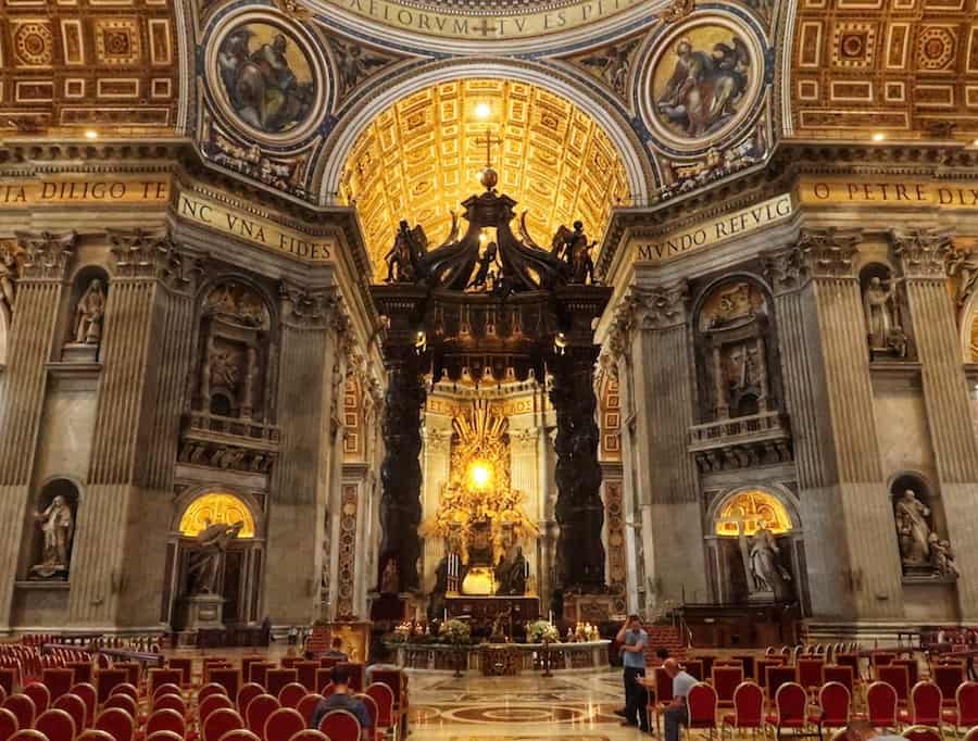 The interior of St. Peter's Basilica. Image showing the alter