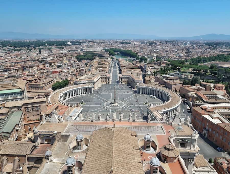 A view of St Peter's Square from the top of the St Peter's Basilica Dome at Vatican City