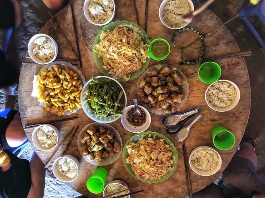 large round table of food