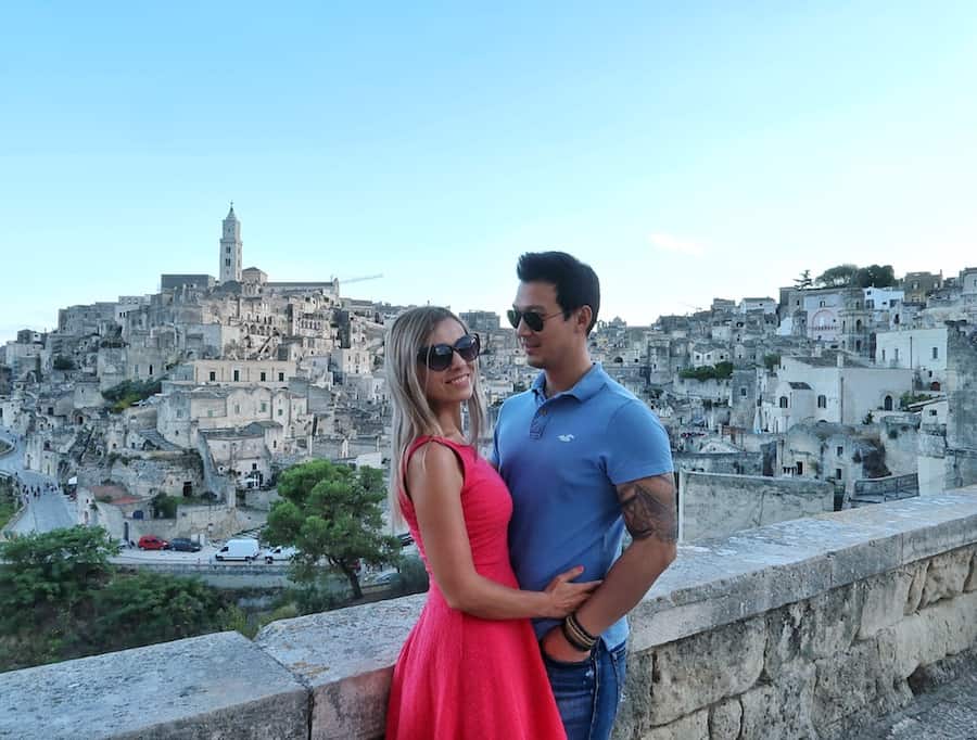 Jeff and Zuzi and the view of Matera from the Chiesa di Sant'Agostino
