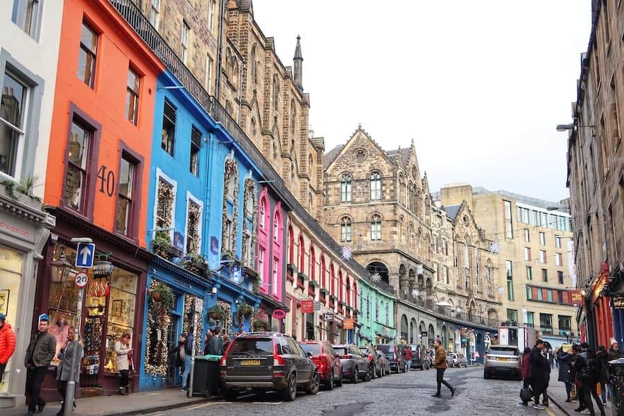 Image of colourful buildings in one of Edinburgh's streets