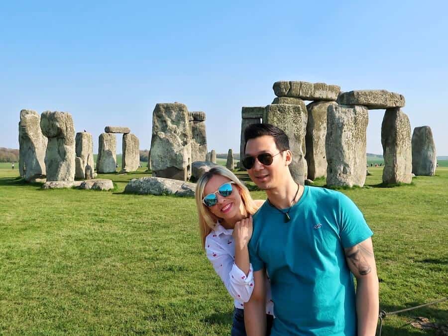Jeff and Zuzi stand in front of Stonehenge