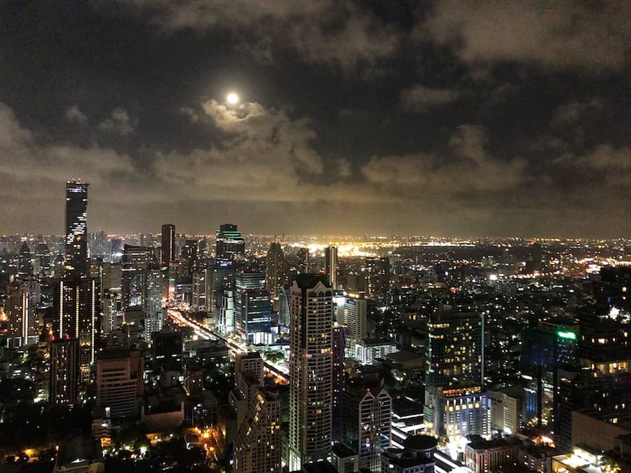 View of Bangkok city at night from the top of Sky Bar