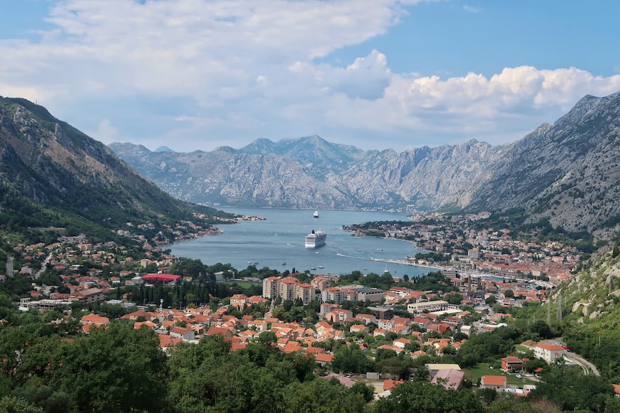 View of Bay of Kotor with the bay and houses around