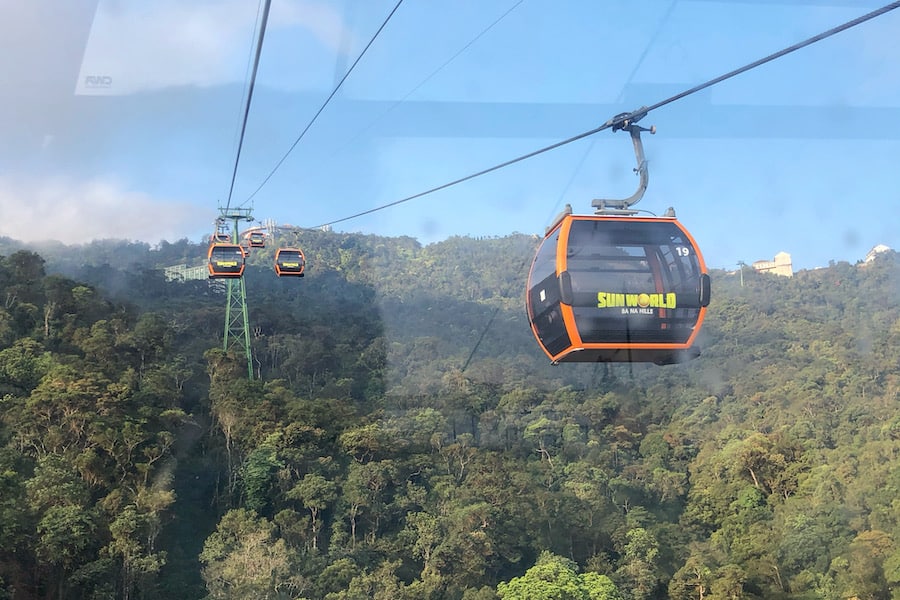 Image of the cable car ascending the mountains at Ba Na Hills Resort, Vientam