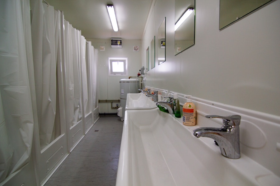 Image of communal showers from a hostel