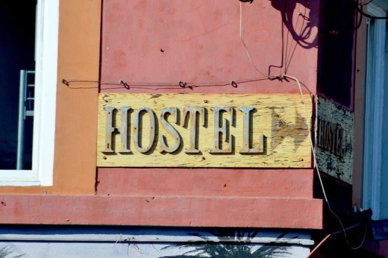 Cover image for 'Are Hostels Safe' featuring a sign with the word 'hostel on it