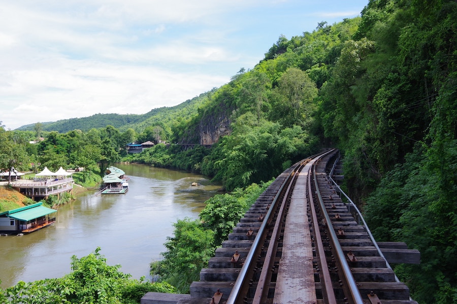 train track next to the river in Kanchanaburi