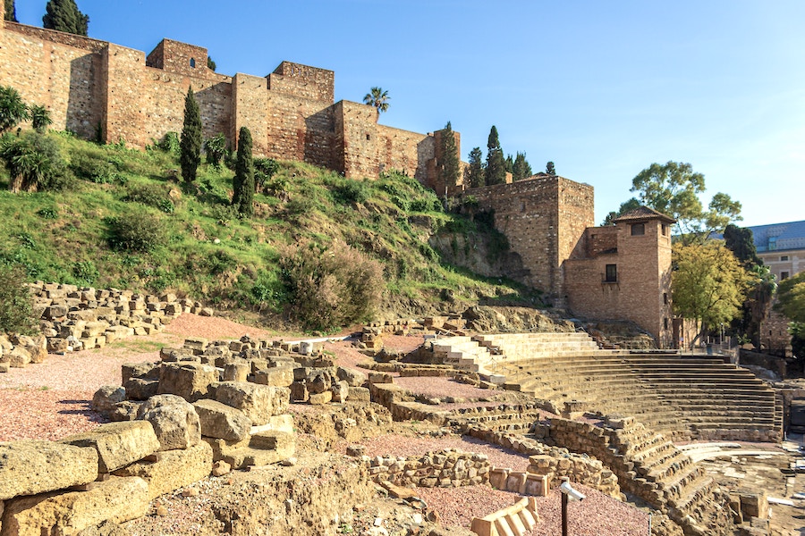 an old sandy colour fortress in Malaga