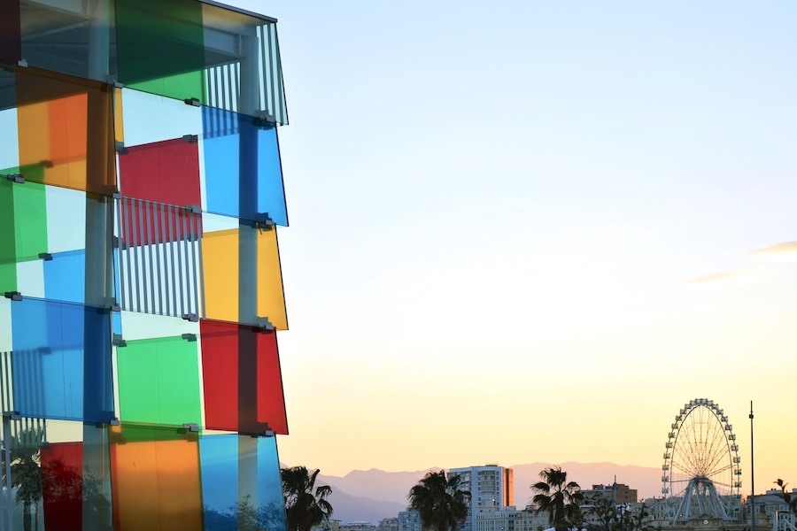 The Centre Pompidou in Malaga with bright, colourful windows 