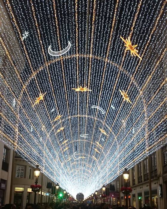 A tunnel of Christmas lights in the city of Malaga in Winter