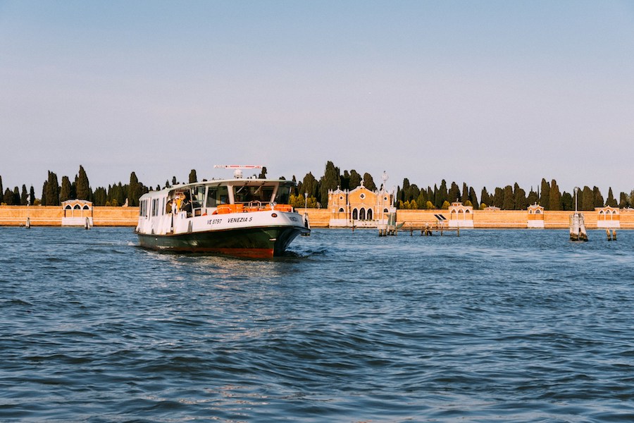 A public water bus, Vaporetto along the canal in Venice