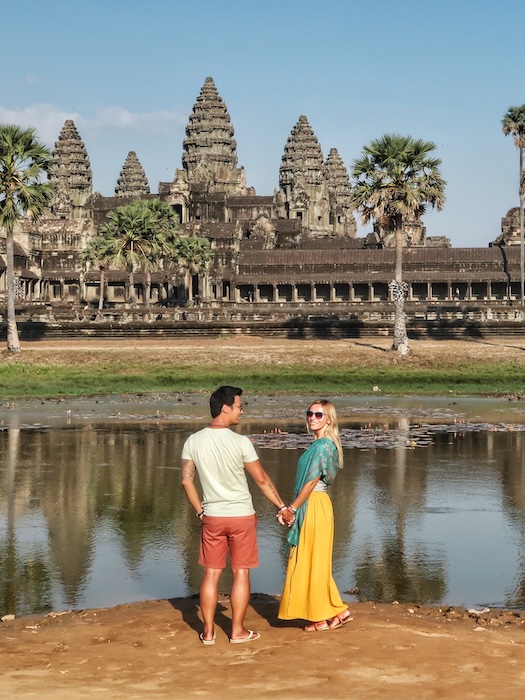 Jeff and Zuzi stand in front of Angkor Wat in Cambodia