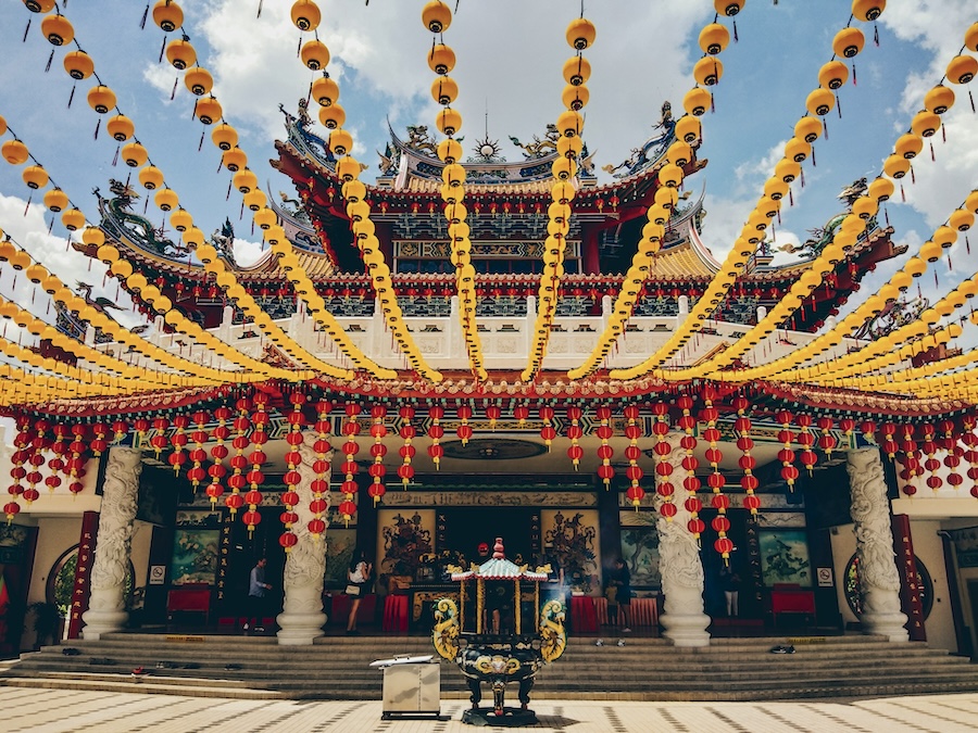 Thean Hou Temple with red lanterns in Kuala Lumpur