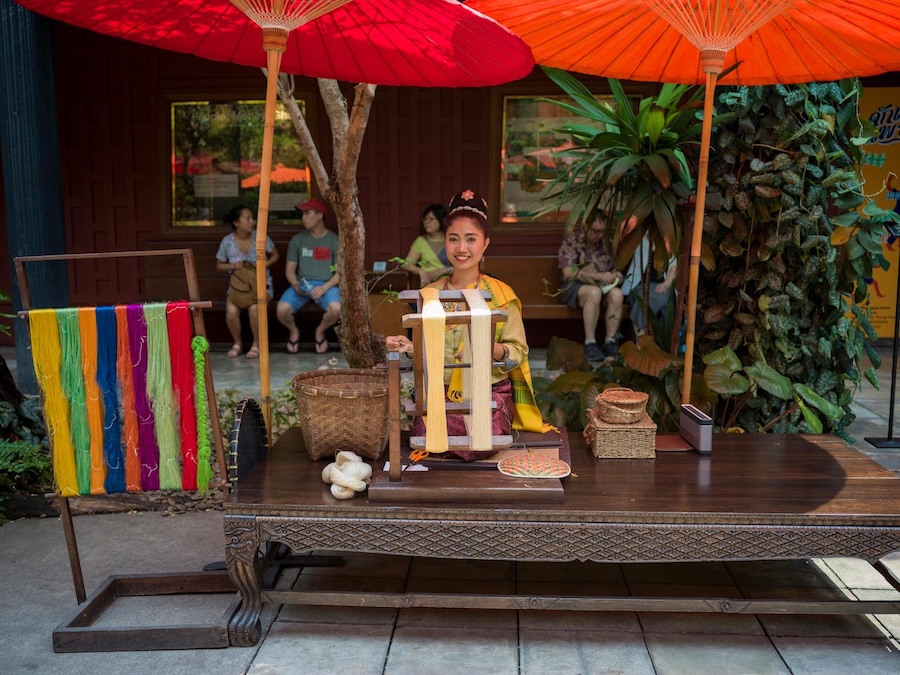 Traditional Thai silk weaving demonstration at a house museum in Bangkok