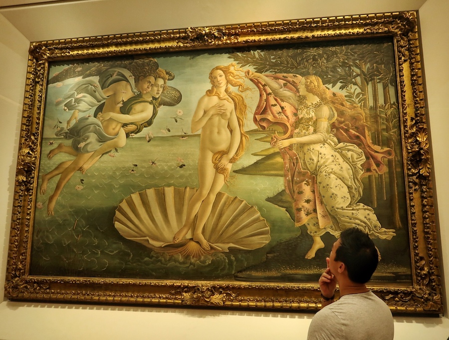 The Birth of Venus painting inside the Uffizi Gallery Florence