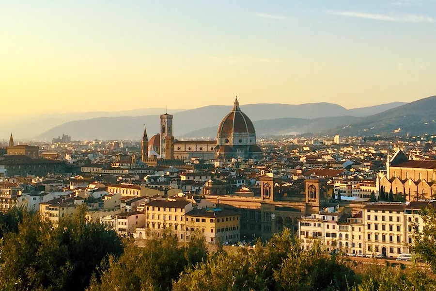 Sunset view over Florence and the Duomo from Piazzale Michelangelo