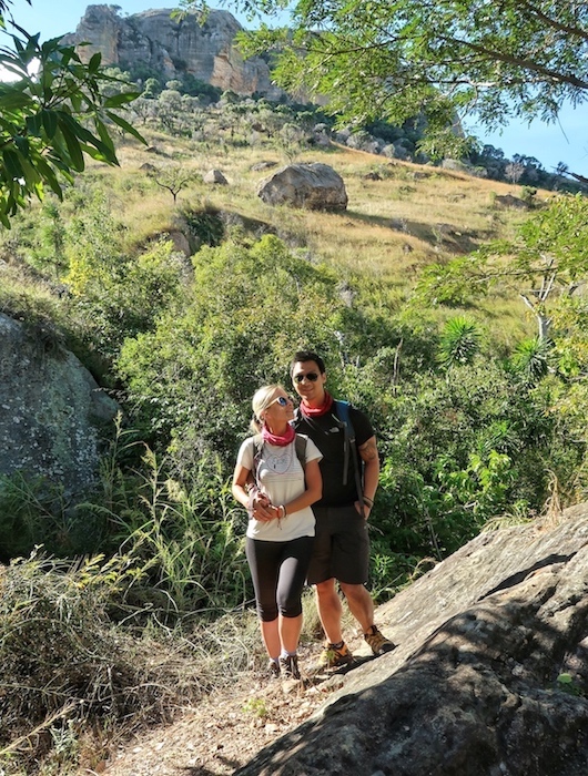 Hiking trail through the rocky landscape of Isalo National Park in Madagascar