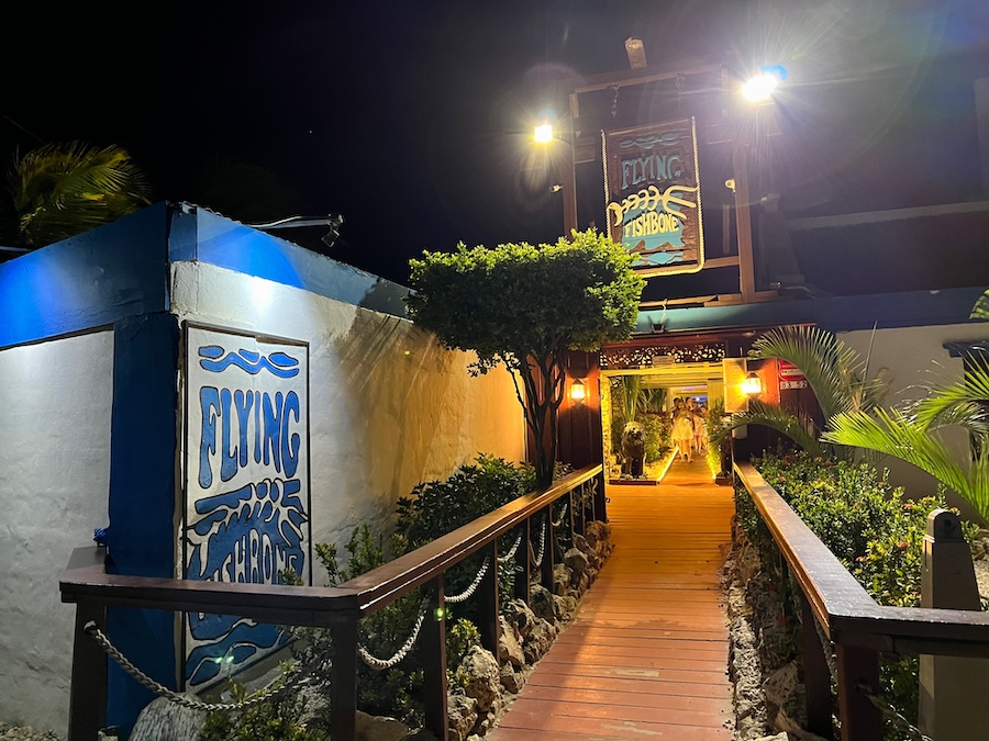 Entrance walkway leading into Flying Fishbone restaurant in Aruba